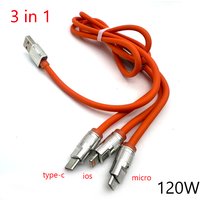 120W 6A 3-in-1 Fast Charging Cable Type C/Micro USB Triple Head for iPhone Samsung Huawei Xiaomi USB Data Quick Charge