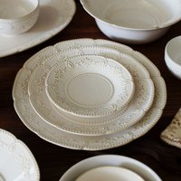Retro Wabi Sabi Embossed Ceramic Tableware Set, Elegant Bowls & Plates for Rice, Soup, Fish, Salad, Dessert, Microwave & Dishwas