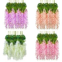 12pcs Artificial Flowers Silk Wisteria Vine Fake Silk Hanging Flower for Wedding Party Garden Outdoor Greenery Home Wall Decor