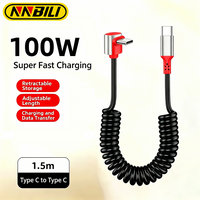 NNBILI 90 Degree USB Type C To C Cable Spring Retractable USB C Cable 6A 100W Fast Charging Data Cord For iphone Android CarPlay