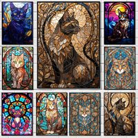 stained glass cat Poster Decorative Wall Art Stickers Mural Photo Print for Home Living Room Hallway Decor