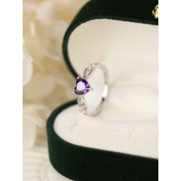 European and American New 100% S925 Sterling Silver Natural Amethyst Purple Heart Ring Fashion Simple Women's Gem Ring