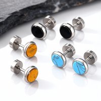Small Round Natural Stone Stud Earring for Men,Hypoallergenic Stainless Steel Stud Earrings,Hip Hop Fashion Jewelry Gift