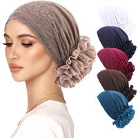 New large flowers Lace Head Scarf Turban Hat For Women Elegant Soft Lightweight Ruffle Design Multicolor Chemo Headwear