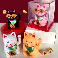 Solar-powered Automatic Waving Lucky Cat Figurines Creative Glasses Cat Desk Car Decoration Desktop Ornament Handicraft Gift