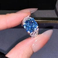 Fashion square blue gemstone ring wedding sparkling inlay diamonds geometric rings for women high-end silver 925 jewelry gift