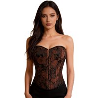 Vintage Floral Jacquard Corset Women Strapless Sweetheart Neck Hook Closure Waist Trainer Outfit