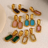 WILD & FREE Luxury Cubic Zirconia Stainless Steel Drop Earrings for Women Vintage Exquisite 18K Gold Plated Trendy Jewelry