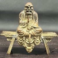 Antique Bench Dharma Statue Tibetan Buddhist Bodhisattva Sculpture Miniature Desktop Ornament for Home Altars