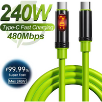 240W Type-C To Type C Fast Charging Cable With LED Display Cables Dual Type-C USB-C Charger Data Cords For iPhone 15 16 Samsung