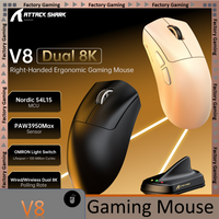 ATTACK SHARK V8 Mouse Ergonomic, PAW3950MAX Sensor, Lightweight 8K Polling Rate Tri Mode Wireless Gaming Mouse