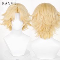 Blonde Short Straight Synthetic Wig Middle Part Heat Resistant Fluffy Anime Game Cosplay Wig for Daily Party