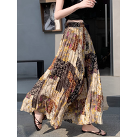 Women's Bohemian Summer Chiffon Maxi Skirt - High Waist A-Line Pleated Patchwork Flowy Full Swing Skirt, Versatile Casual Style