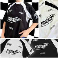 2026 Summer Men's Black White Color Block T-Shirt with KPOP Style Text Print Casual Loose Fit Short Sleeve Streetwear Tee Kids