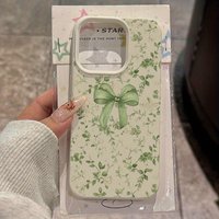 1 Piece Green Bow-Knot Printed Lychee-Textured Phone Anti-Drop Protective Case, Suitable for iPhone 17, 16, 15, Plus, Pro, Max Series Phones - Suitable for Use as a Gift