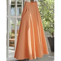 Women French Retro Long Solid Color Skirts Female High Waist Pockets Skirts Ladies Loose Casual A-line Skirt 2025 Summer