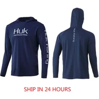 Fishing Shirt HUK With Hat Long Sleeve Sun UV UPF50 Summer Quick Dry Top Lightweight Men Fishing Clothes Sports Hunting Camping