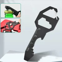 Multi-use Keychain Portable Stainless Steel Pocket EDC Multi Tool Bottle Opener Wrench Screwdriver Measuring Ruler for Outdoor