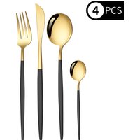 4-teiliges Set Schwarz-Gold Besteckset Edelstahl Messer Gabel Löffel Silber Küchenzubehör