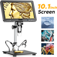 10.1-inch Digital Microscope 1500X HD Magnification Soldering Microscope with 10 Leds Microscope Magnifier for Coins, Plants