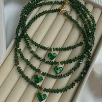 Fashion Beach Vacation Sexy Green Color Zircon Heart Pendant Necklace For Women Boho Geometric Transparent Crystal Chain Jewelry
