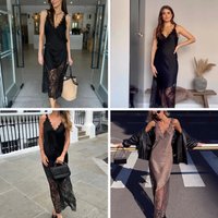 Chic Lace Sling Dress for Women - Sexy Off Shoulder Backless Satin Gown with Irregular Hem