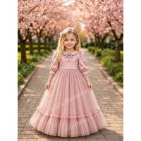Girls Party Gown A-line/Princess Flower Girl Dress for Wedding 2-14 Kids Peter Pan Top Tulle Tutu Children's Clothing Custom
