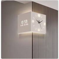 Double-sided Corner Clock Modern Minimalist Calendar Electronic Clock with Night Light for Home Living Room Wall Decorations