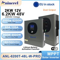 Aninerel, onduleur solaire hybride 2,5 kW 12 V, 6,2 kW 48 V, double sortie, écran LCD couleur avec éclairage RGB, MPPT 120 A, PV 160 VCC, 500 VCC