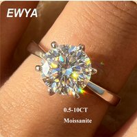 EWYA Luxury 0.5/1/2/3/5/10CT D Color Moissanite Solitaire Engagement Rings for Women Silver 925 Pass Diamond Test Ring Band Gift