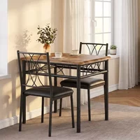 TZ002 Home 3-Piece Small Square Dining Table Set Stone Top Metal Back Upholstered Chairs for Small Spaces Apartment