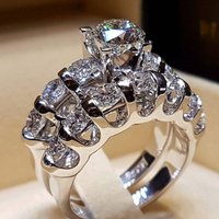 2pcs Luxury Copper Stackable Ring Set Inlay Synthetic Cubic Zircon Wedding Banquet Party Rings For Women Temperament Jewelry