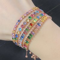 Adjustable Rainbow Crystal Tennis Bracelet For Women Colorful Zirconia Wedding Bracelet on Hand Gifts for Female Jewelry DZH043