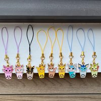 9pcs Pokemon Bubble Milk Tea Phone Chains Cute Cellphone Pendant Charms Unisex Keychains Anti-Loss Lanyard Jewelry for Boys
