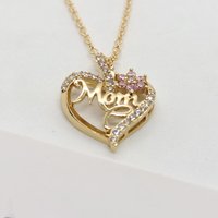 Cute Romantic Gold Color Crystal Flower Heart Letter MOM Pendant Necklaces for Women Charm Fashion Mother's Day Jewelry Gift