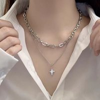 New Design Double Layer Link Chain Cross Star Necklace for Women Man Teens Trendy Punk Hip hop Stainless Steel Choker