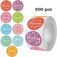 500pcs/Roll Macaron Color Spanish Thank You Stickers 9 Pattern Baking Packaging Graffiti Thank You Sticker DIY Gift Packaging