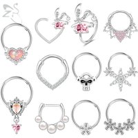 ZS 1PC 16G Stainless Steel Septum Ring Rabbit Skull Heart Nose Ring Crystal Septum Piercing Cartilage Earrings Helix Piercings