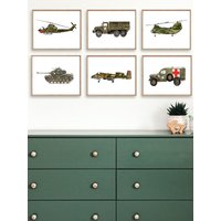 Army Vehicle Airplane Poster Military Tank Prints Wall Art Canvas Painting Army Room Theme Wall Pictures Boys Room Home Decor