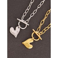 Korean Stainless Steel Love Heart Shape Pendant Necklace Link Chain For Women Ins Simple Design Daily Wear Jewelry Unisex Gifts