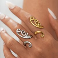 Exquisite Geometry Design Stainless Steel Rings 18K Gold Plated Waterproof High Quality Jewelry For Daily Wear Vacation Seaside