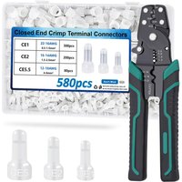 580Pcs Closed End Crimp Terminal with Crimping Tool 22-16,16-14,12-10AWG Wire End Caps Nylon Closed End Wire Connectors for Car