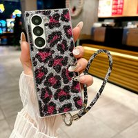 Luxury Leopard Print Hard PC Phone Cover for Samsung Galaxy Z Fold 7 6 5 4 8 Ultra Case with Portable Bracelet