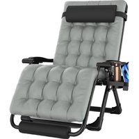 XXL Oversized Zero Gravity Lounge Chair 33" Width Padded Recliner Removable Cushion Adj Headrest Storage Bag Cup Holder"