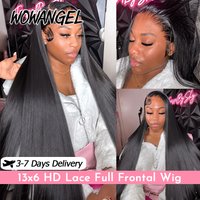 WOWANGEL 250 Density 13x6 HD Lace Full Frontal Wigs Lace Natural Straight Human Hair Wigs Pre Plucked Brazilian Hair For Women