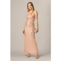 Champagne Pink Sleeveless Sheer Neck with Intricate Beaded Floral Embroidery Floor-Length Mermaid Silhouette Customized