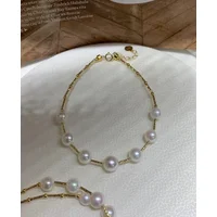 Natural Round Pearl Bracelet AAAAA5-6mm Exquisite Party Gift 7.5-8inch Original Design 925s Gold Pure
