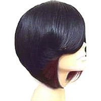 10 Inch Lady Short Curly Synthetic Wig Black Mixed With Rose Red With Bangs Suitable For Daily Wedding Festival Wear