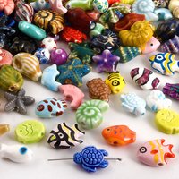 10/20Pcs Kawaii Hand Painted Ceramic Sea Animal Fish Spacer Loose Beads For Jewelry Making Ocean Conch Shell Turtle Charms Bulk