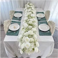 Uflower 200cm White Artificial Flower Row Arrangement Luxury Fake Flower Decor for Wedding Table Centerpiece Home Garden
